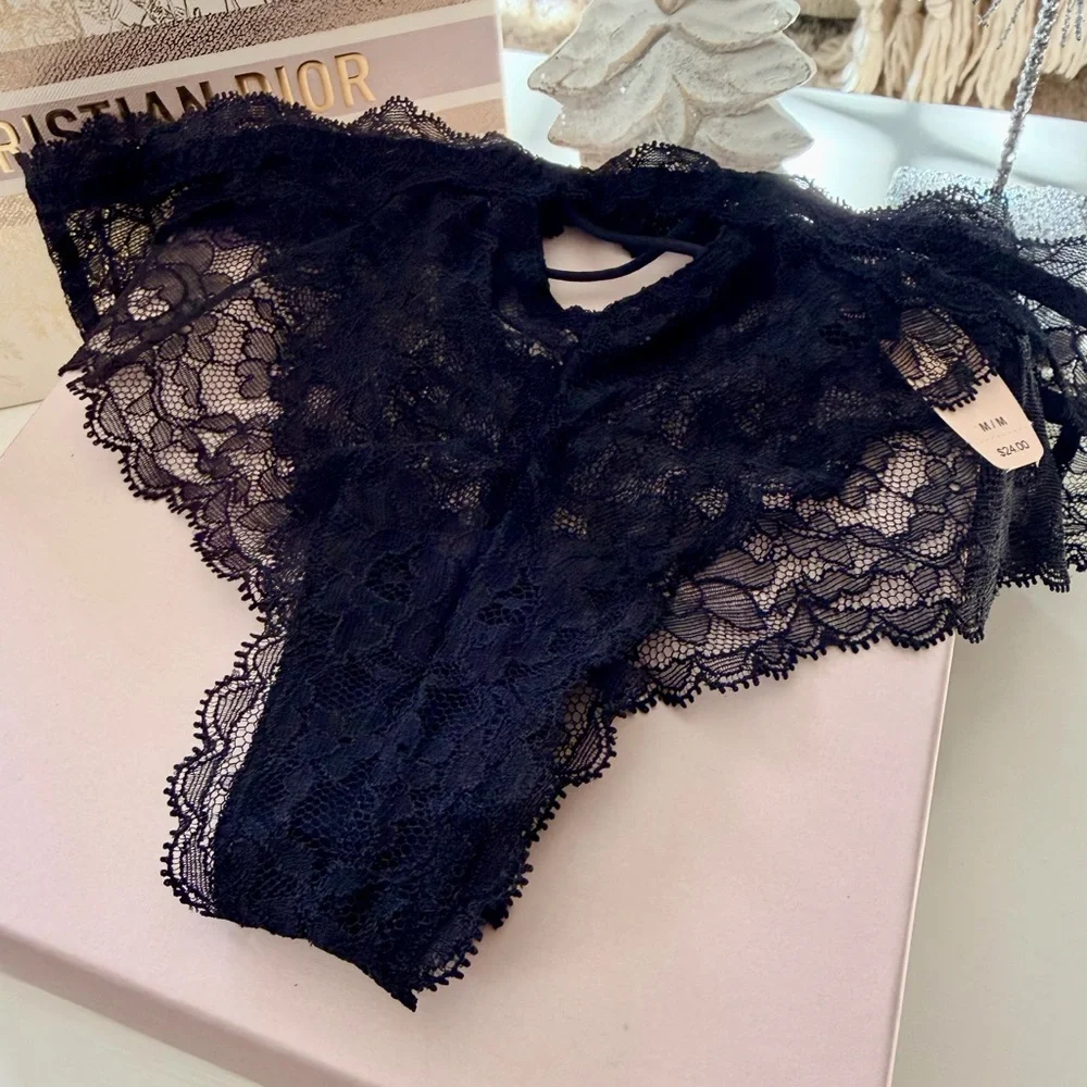 2014 Victoria’s Secret Floral Lace Cheekini See Through Criss Cross Panty Medium